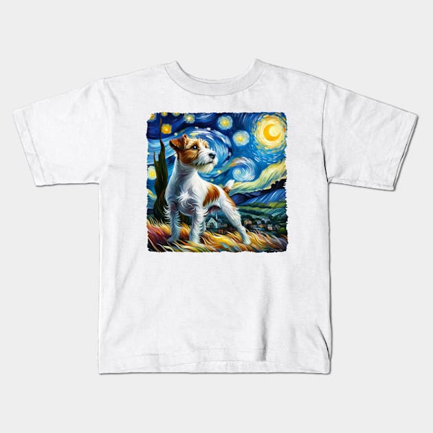 Starry Parson Russell Terrier Dog Portrait - Pet Portrait Kids T-Shirt by starry_night